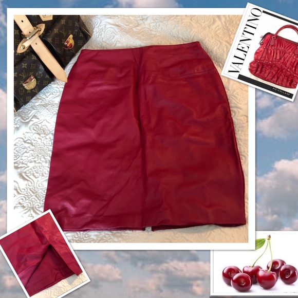 Newport News Dresses & Skirts - Newport News Red Leather Skirt 22W Narrow Waist